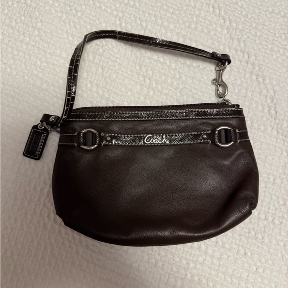 Coach Dark Brown Leather Wristlet - Picture 1 of 3
